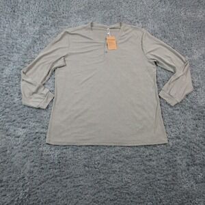 Manly Shirt Mens XL Gray Henley Long Sleeve Button Cotton Linen Relaxed Fit NWT